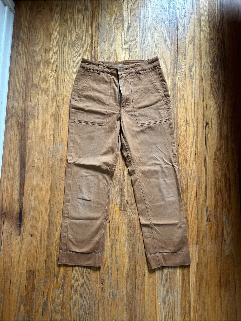 Beaton Linen Women's Tan Straight-Leg Utility Trousers